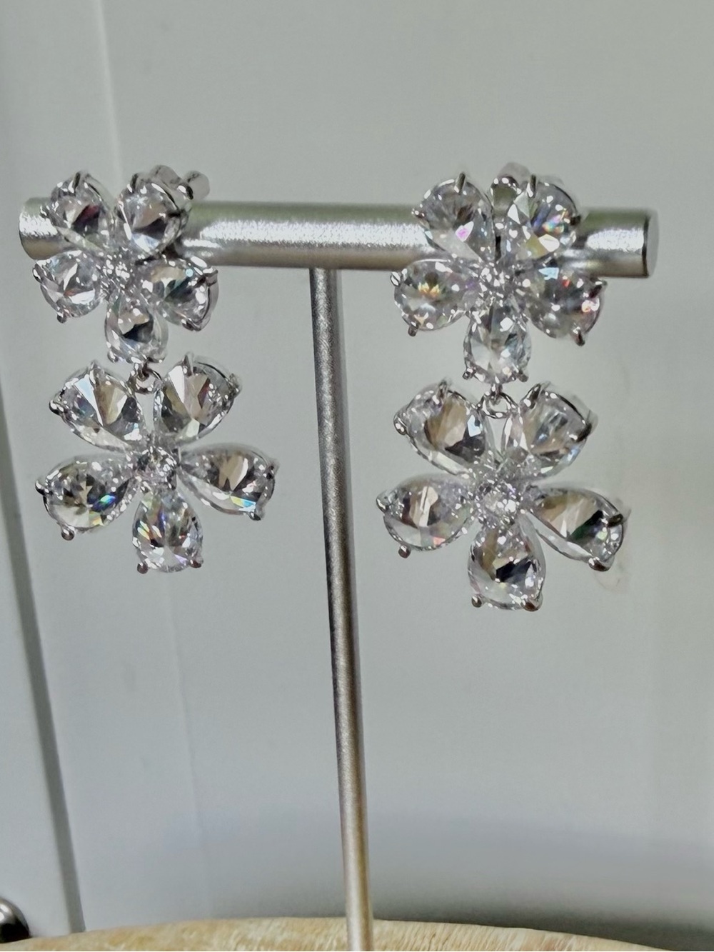 Stunning Crystal Flower Drop Statement Earrings